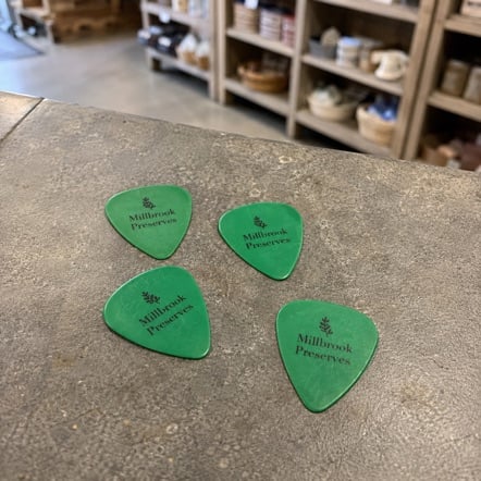Branded guitar picks with logo